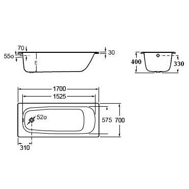Roca Contesa 170*70 ванна стальная 7.2358.6.000.O