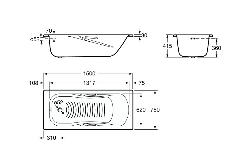 Roca Princess 150*75 ванна стальная прямоугольная