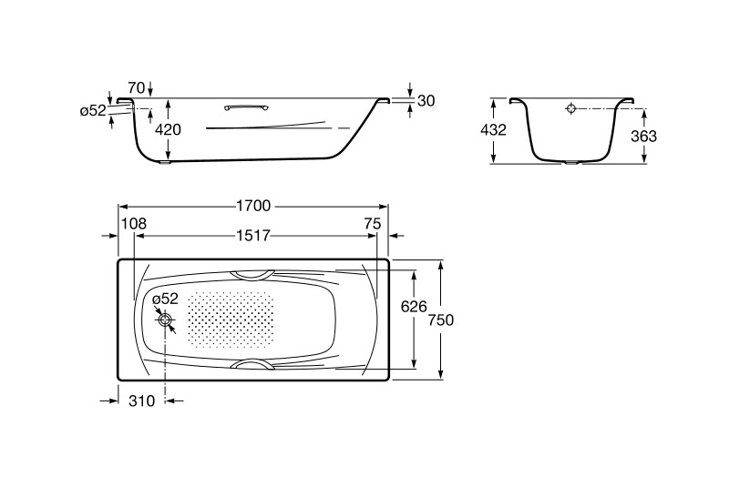 Roca Princess 170*75 ванна стальная 7.2202.E.000.0